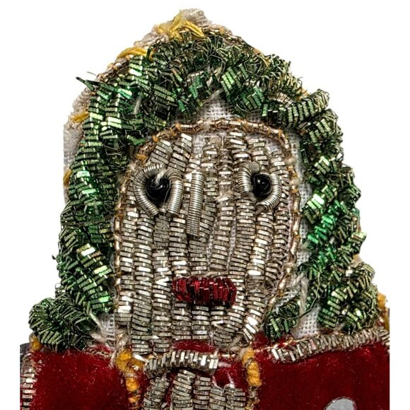 Vintage Beaded Sequin Doll Ornament Red Velvet Silver Christmas Matryoshka Girl - Picture 6 of 7